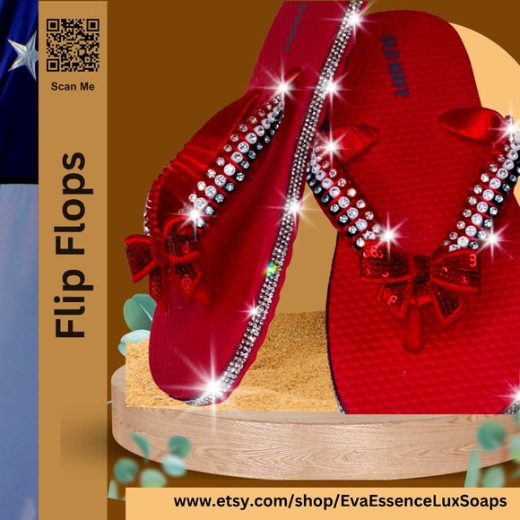 Childrens Old Navy| Red White Blue Crystal Flip Flops/Sandals Sz 12/13| Memorial - Picture 7 of 16